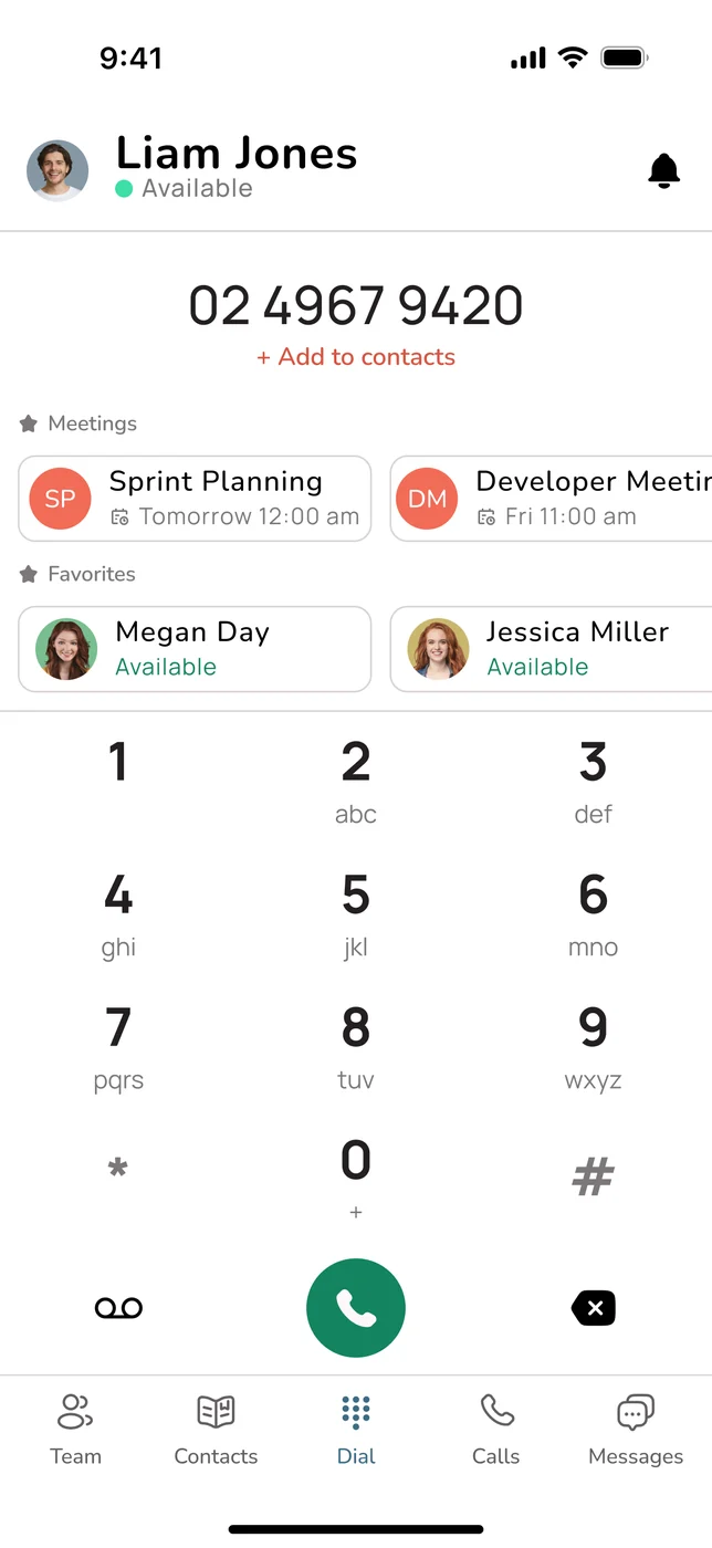 Uniden Voice mobile app dial pad