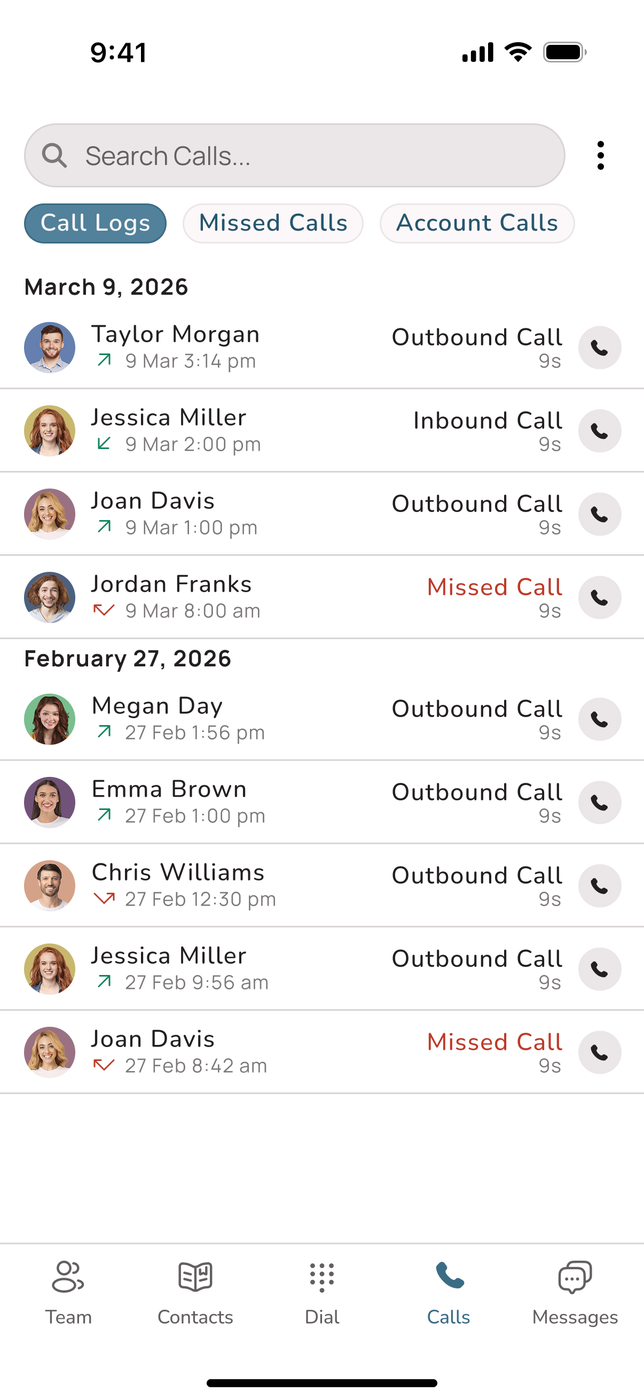 The Uniden Voice mobile app call history