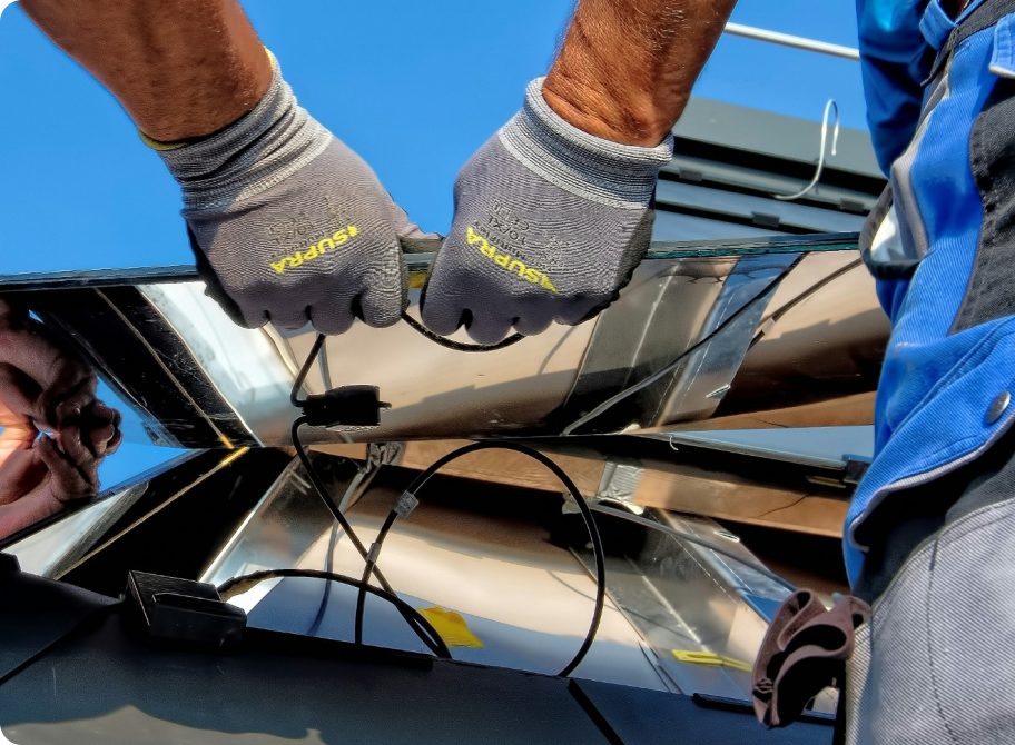 Technicians installing network hardware on site