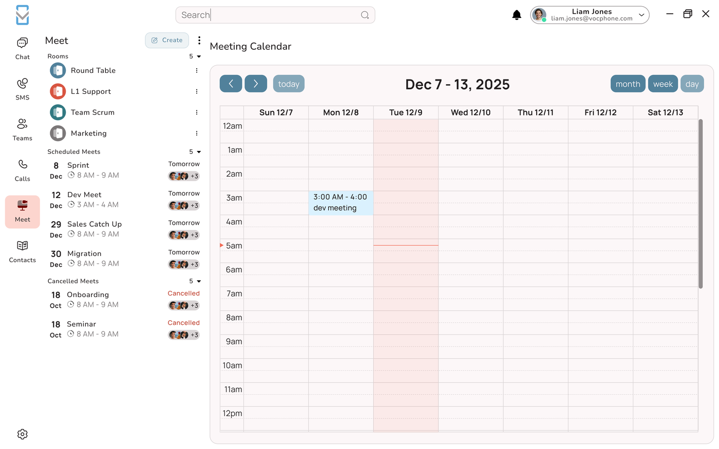 Meeting calendar in the Uniden Voice desktop app
